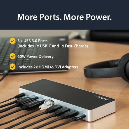 Windows Dual Monitor USB C Dock - 60W PD
