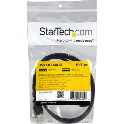 3 FT BLACK USB EXTENSION CABLE A TO A