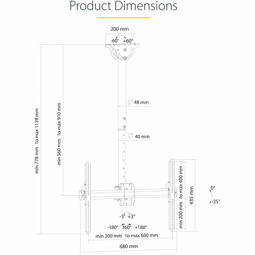 CEILING TV MOUNT FOR UP TO 70IN TV STEEL