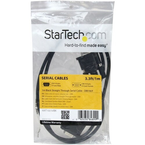 1M STRAIGHT THROUGH SERIAL CABLE M/F BK
