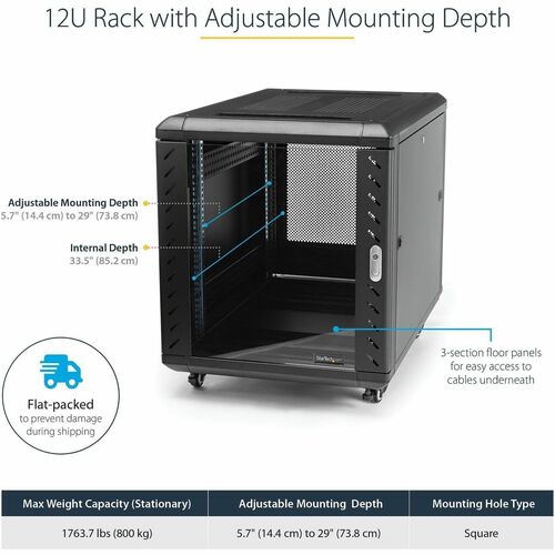 12U 36IN KNOCK-DOWN SERVER RACK CABINET