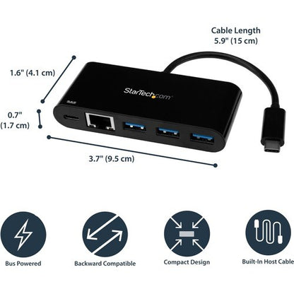 USB-C TO GBE ADAPTER W/ 3-PORT USB HUB