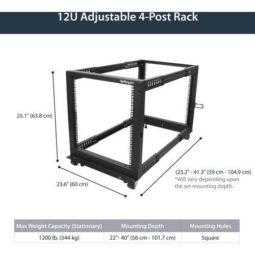 12U ADJUSTABLE DEPTH 4 POST SERVER RACK