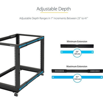 12U ADJUSTABLE DEPTH 4 POST SERVER RACK