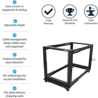 12U ADJUSTABLE DEPTH 4 POST SERVER RACK