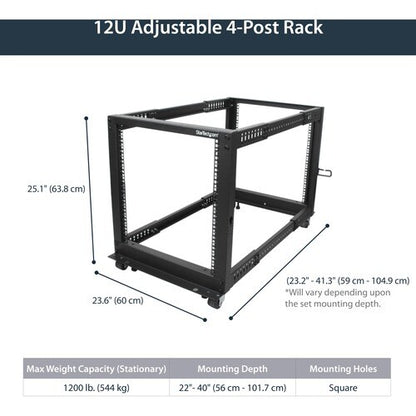 12U ADJUSTABLE DEPTH 4 POST SERVER RACK