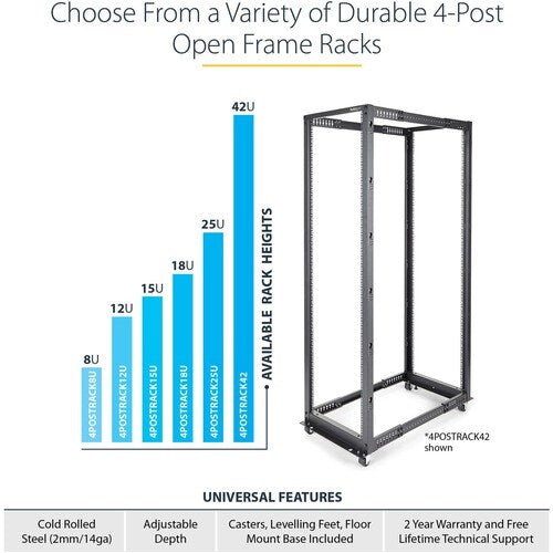 12U ADJUSTABLE DEPTH 4 POST SERVER RACK