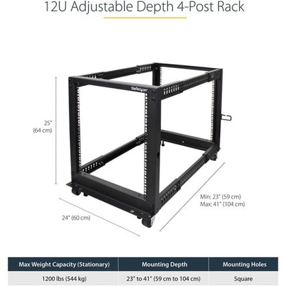 12U ADJUSTABLE DEPTH 4 POST SERVER RACK