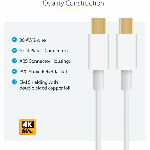 2M 6 FT WHITE MINI DISPLAYPORT CABLE M/M