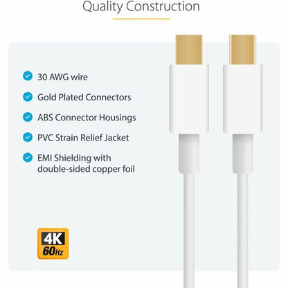 2M 6 FT WHITE MINI DISPLAYPORT CABLE M/M