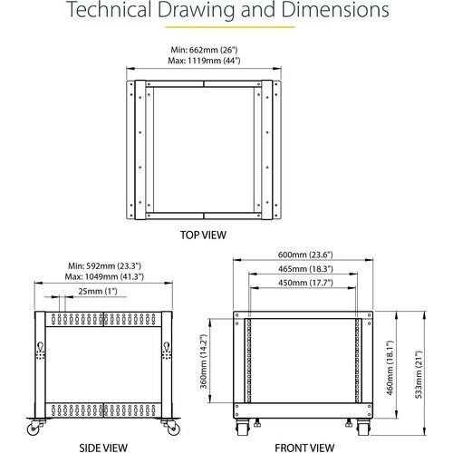 8U 19in Open Frame Server Rack Adj Depth