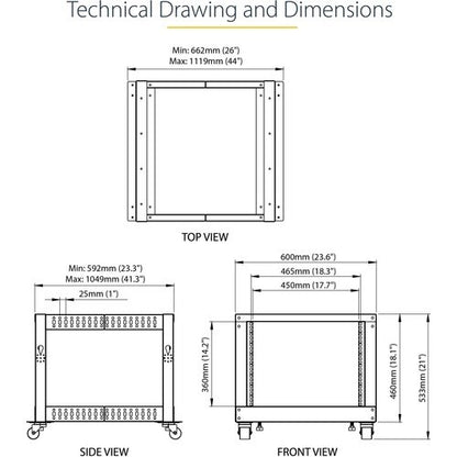 8U 19in Open Frame Server Rack Adj Depth