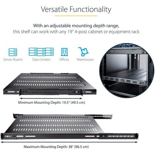 1U Adjustable Vented Rack Mount Shelf