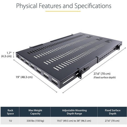 1U Adjustable Vented Rack Mount Shelf