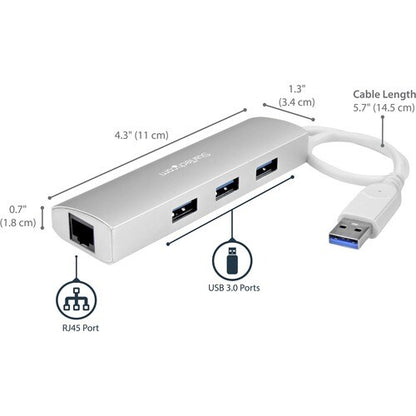 3 Port Portable USB 3.0 Hub plus GbE