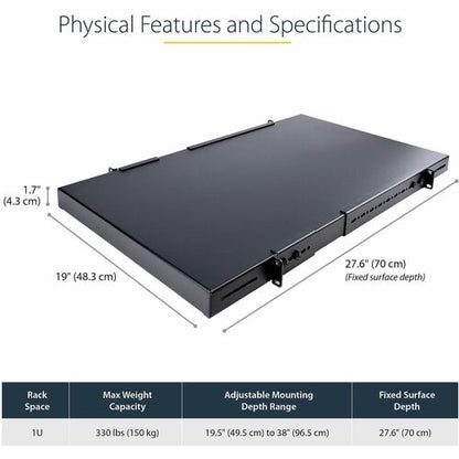 1U Adjustable Depth Rack Mount Shelf