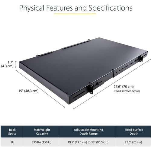 1U Adjustable Depth Rack Mount Shelf