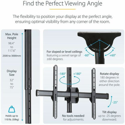 Ceiling TV Mount - Long Pole - Steel