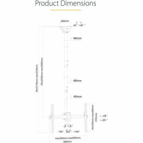 Ceiling TV Mount - Long Pole - Steel