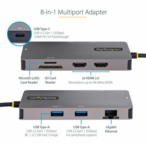 USB C MULTIPORT ADAPTER DUAL 4K HDMI PD