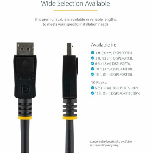 10 ft DisplayPort Cable with Latches M/M