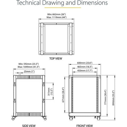 Rack - 15U Open Frame - 22-40 in. Depth