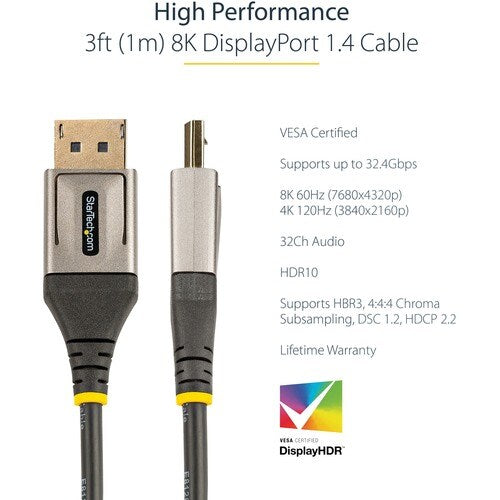 3ft Certified DisplayPort 1.4 Cable 8K