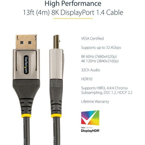 13ft Certified DisplayPort 1.4 Cable 8K