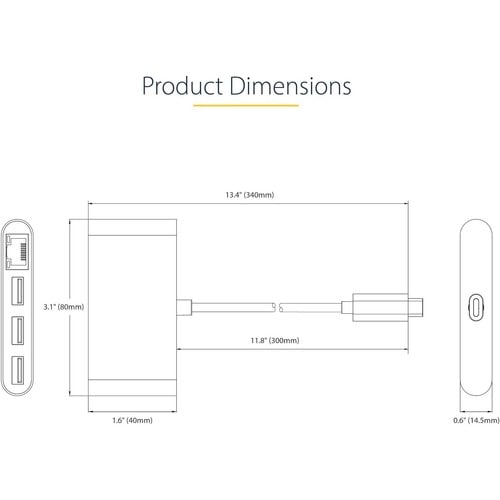 3-Port USB-C Hub with Ethernet Portable