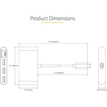 3-Port USB-C Hub with Ethernet Portable