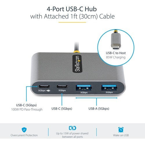 4-Port USB-C Hub with 100W PD 5Gbps