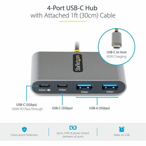 4-Port USB-C Hub with 100W PD 5Gbps