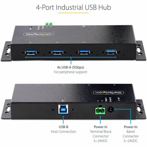 4-Port Industrial USB 3.0 Hub Metal