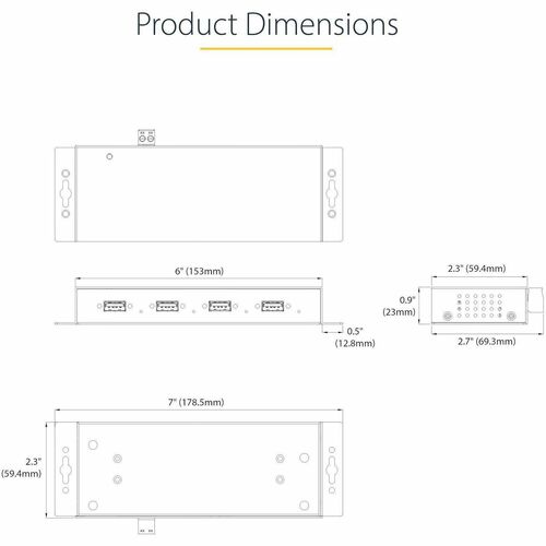 4-Port Industrial USB 3.0 Hub Metal