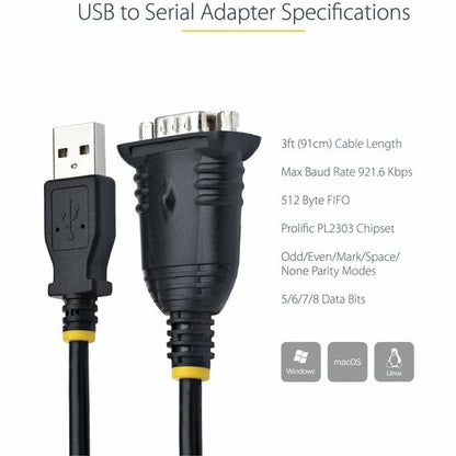 3ft USB to Serial Cable/RS232 Adapter