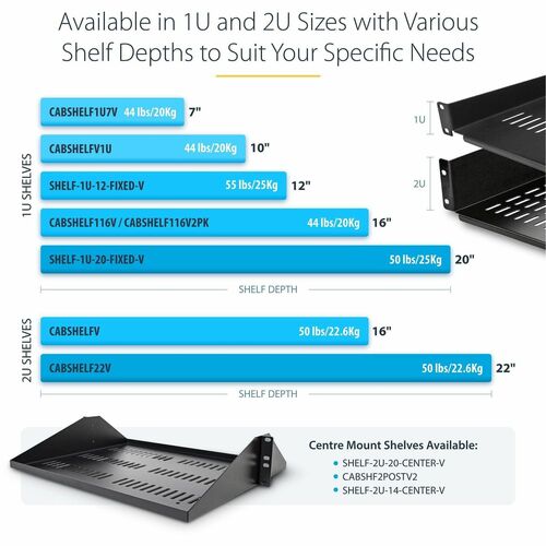 1U Vented Rack Shelf - 12 in (30.5cm) De