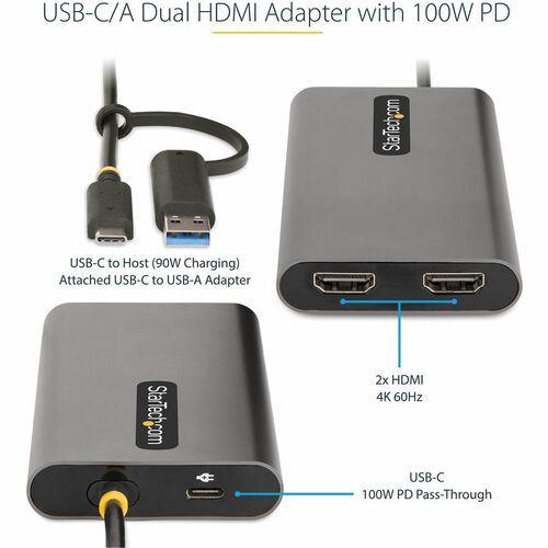 USB-C to Dual-HDMI Adapter 4K 60Hz PD