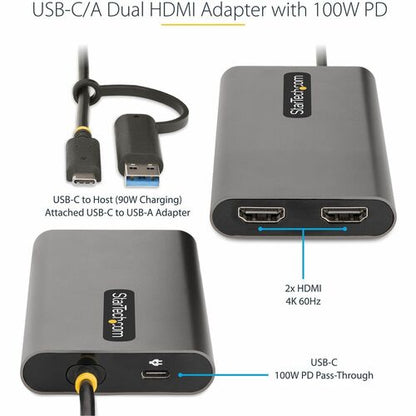 USB-C to Dual-HDMI Adapter 4K 60Hz PD
