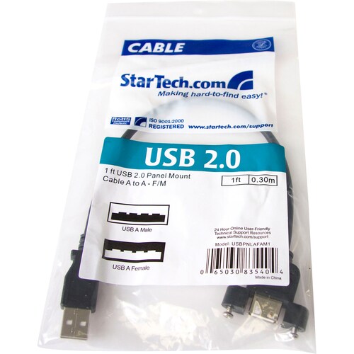 1 ft Panel Mount USB Cable A to A - F/M