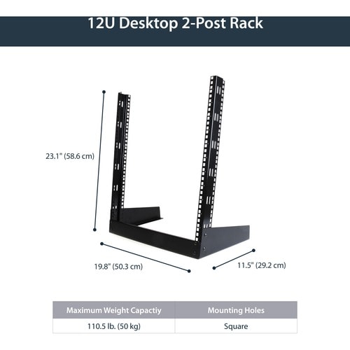 12U 19in Desktop Open Frame 2 Post Rack