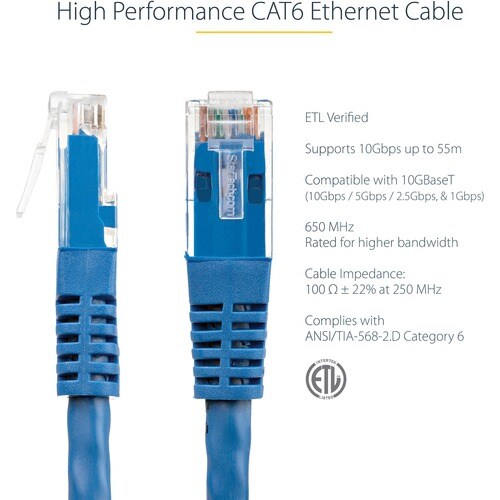 10 ft Blue Molded Cat6 UTP Patch Cable