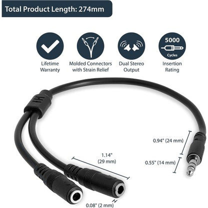 Slim Stereo Y Cable 3.5 to 2x 3.5mm