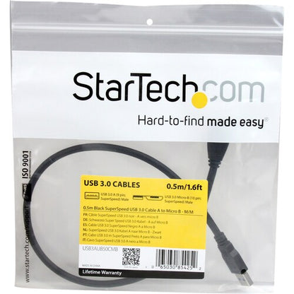 0.5m 1.5ft Black USB 3.0 Micro B Cable