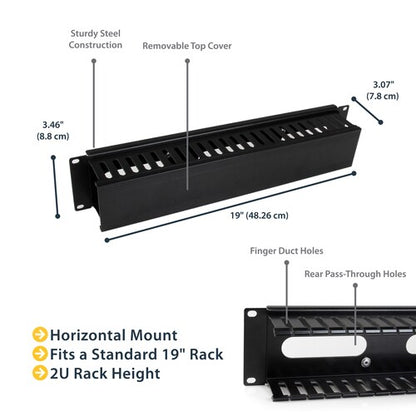 2U Finger Duct Cable Manager w/ Cover