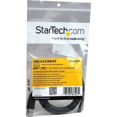 6ft Slim Left Angle Micro USB 3.0 Cable