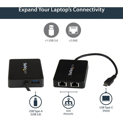 DUAL USB-C TO GBE ADAPTER W/ USB PORT