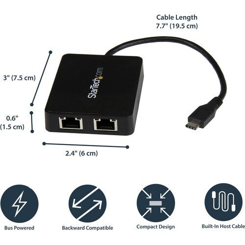 DUAL USB-C TO GBE ADAPTER W/ USB PORT