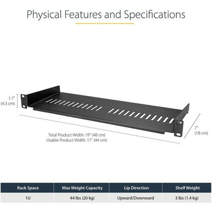Vented 1U Rack Shelf - 7in Deep