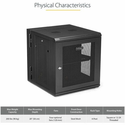 12U Wall Mount Rack Cabinet with Hinge