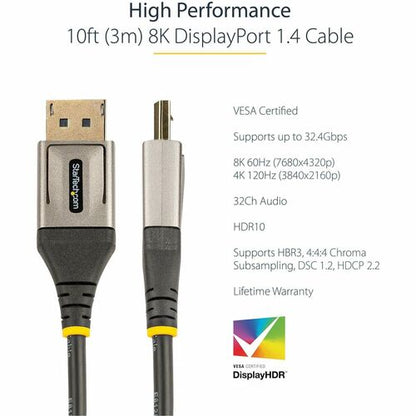 10ft Certified DisplayPort 1.4 Cable 8K
